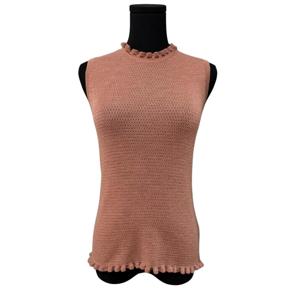 Rebecca Taylor Sleeveless Knit Top Ruffle Sweater Merino Wool Dusty Pink Small